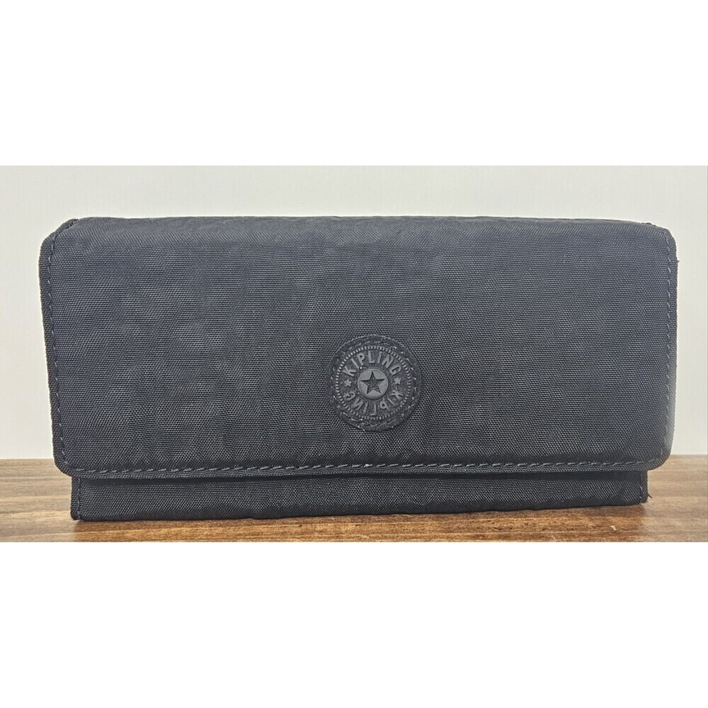 Kipling Teddi Wallet Black Organizer Snap Credit Card Trifold Continental 7.5x4"